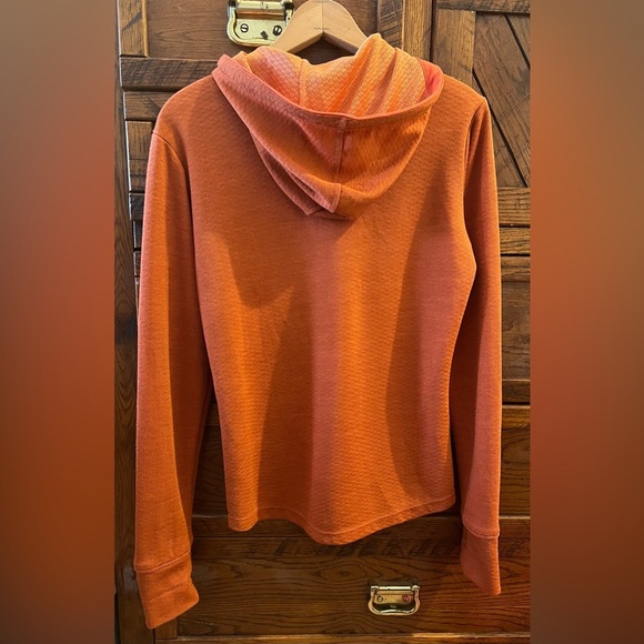 Prana Breathe Wool Blend L Hoodie Pullover Terracotta/Brown Orange Made in USA - Picture 2 of 10
